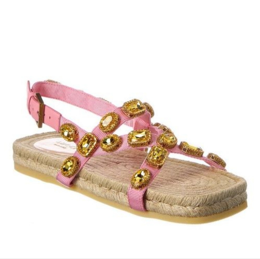 Gucci Crystal Embellished Espadrille Flat Sandals Size 36.5 - Picture 13 of 15